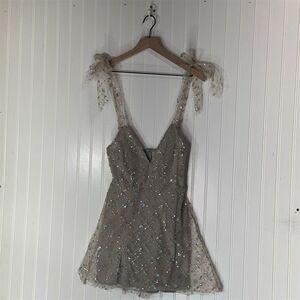 Lucy in the Sky Sequin Beaded Tulle Mini Dress M Glitter Fairy Witchy Cottage